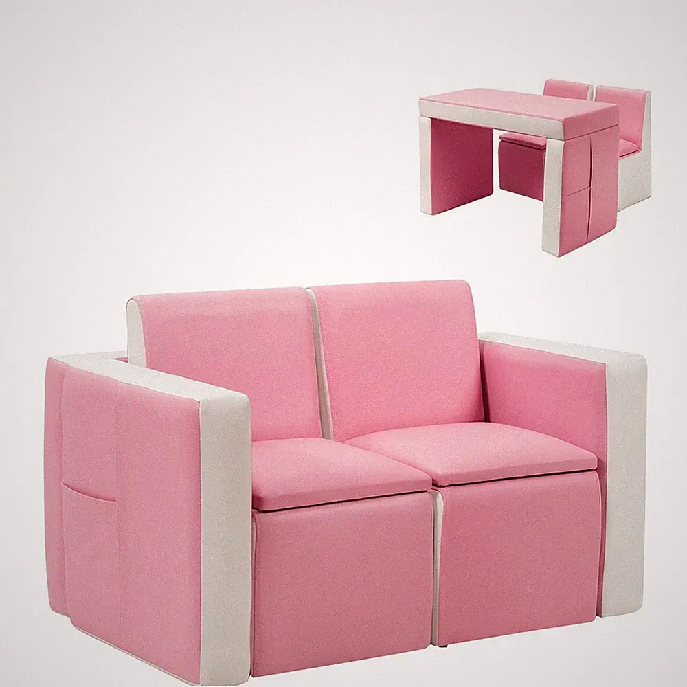 2-in-1 Convertible Sofa, PVC Leather Couch Lounger Bed, Multifunctional Padde...