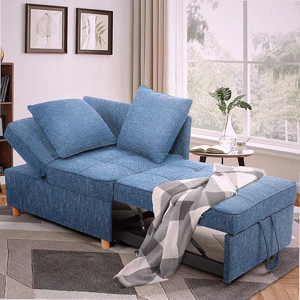 4-in-1 Convertible Sleeper Sofa Bed Linen Fabric Loveseat Single Recliner @Dorm
