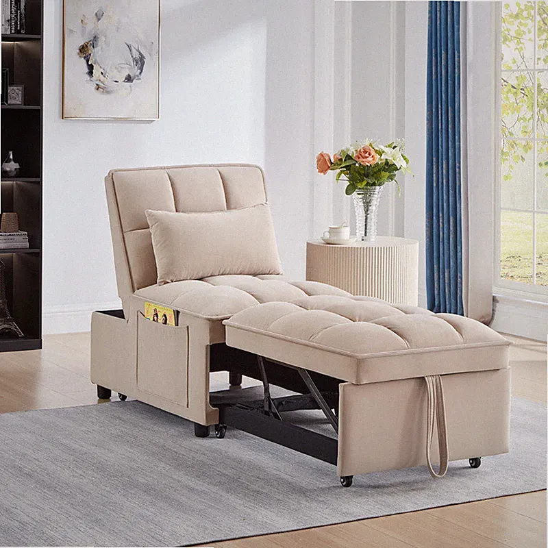 4 in1 Multi-Function Tufted Single Pull-out Sofa Bed Convertible Chaise Lounge