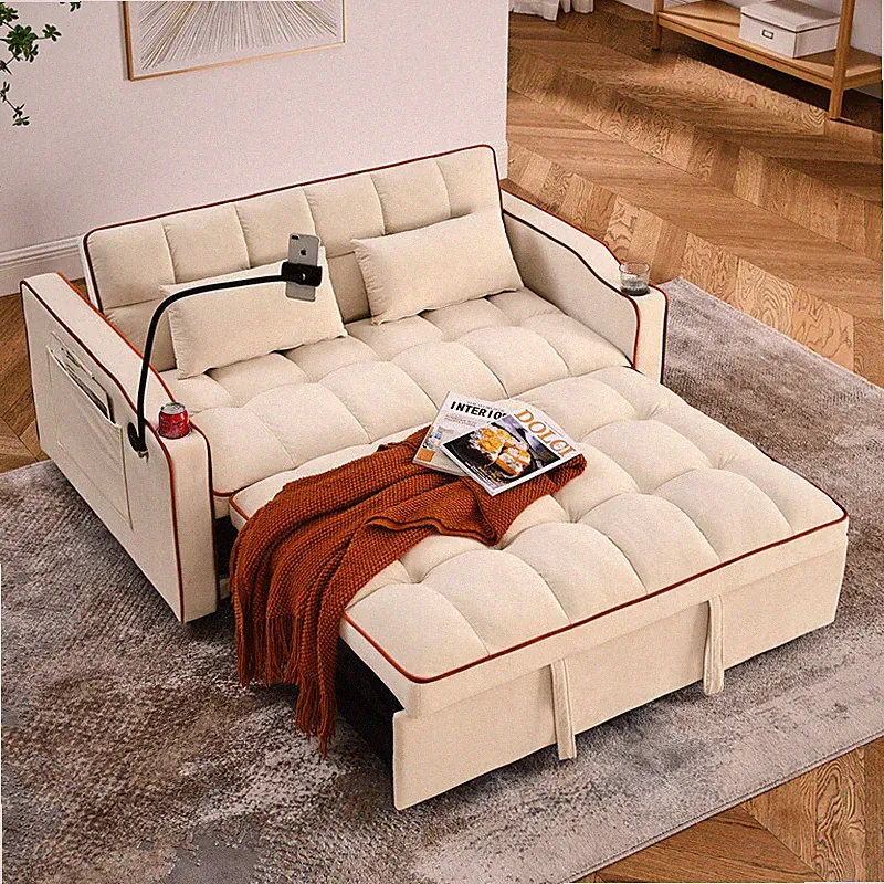 55in Convertible Pull Out Sleeper Sofa Bed Folding Loveseat Couch w/Phone Stand