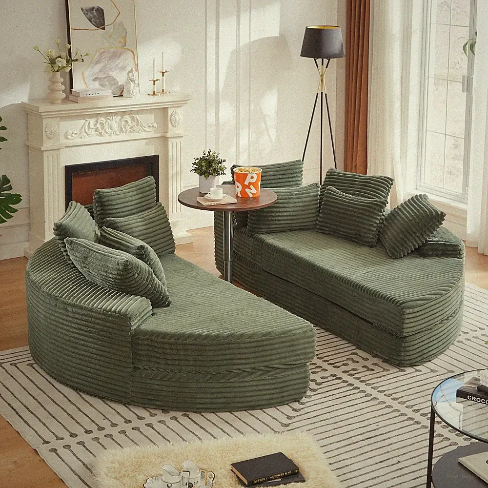 78.5" Green Corduroy Oversized Recliner w/ Neck Pillow, Converts to Sofa Bed