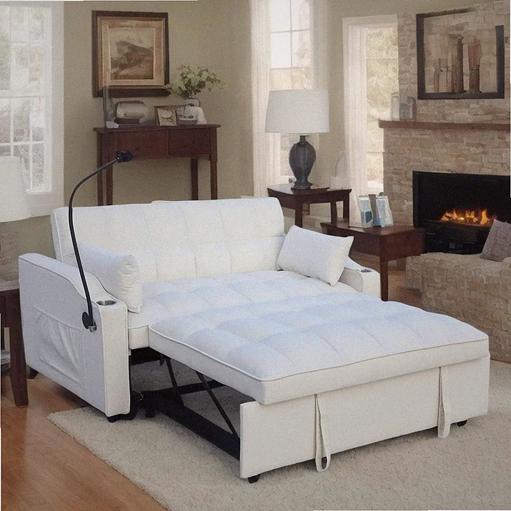 Convertible Loveseat Futon Sofa Bed with Pullout Bed & Reclining Back