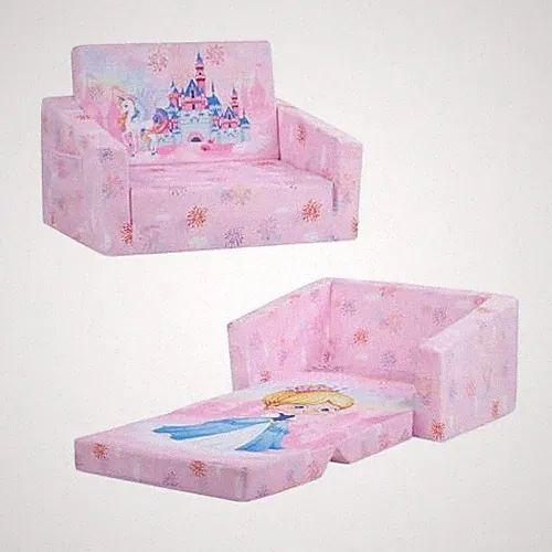 Foldable Kids Sofas Couch 2 in 1 Children Convertible Sofa to Lounger Princess