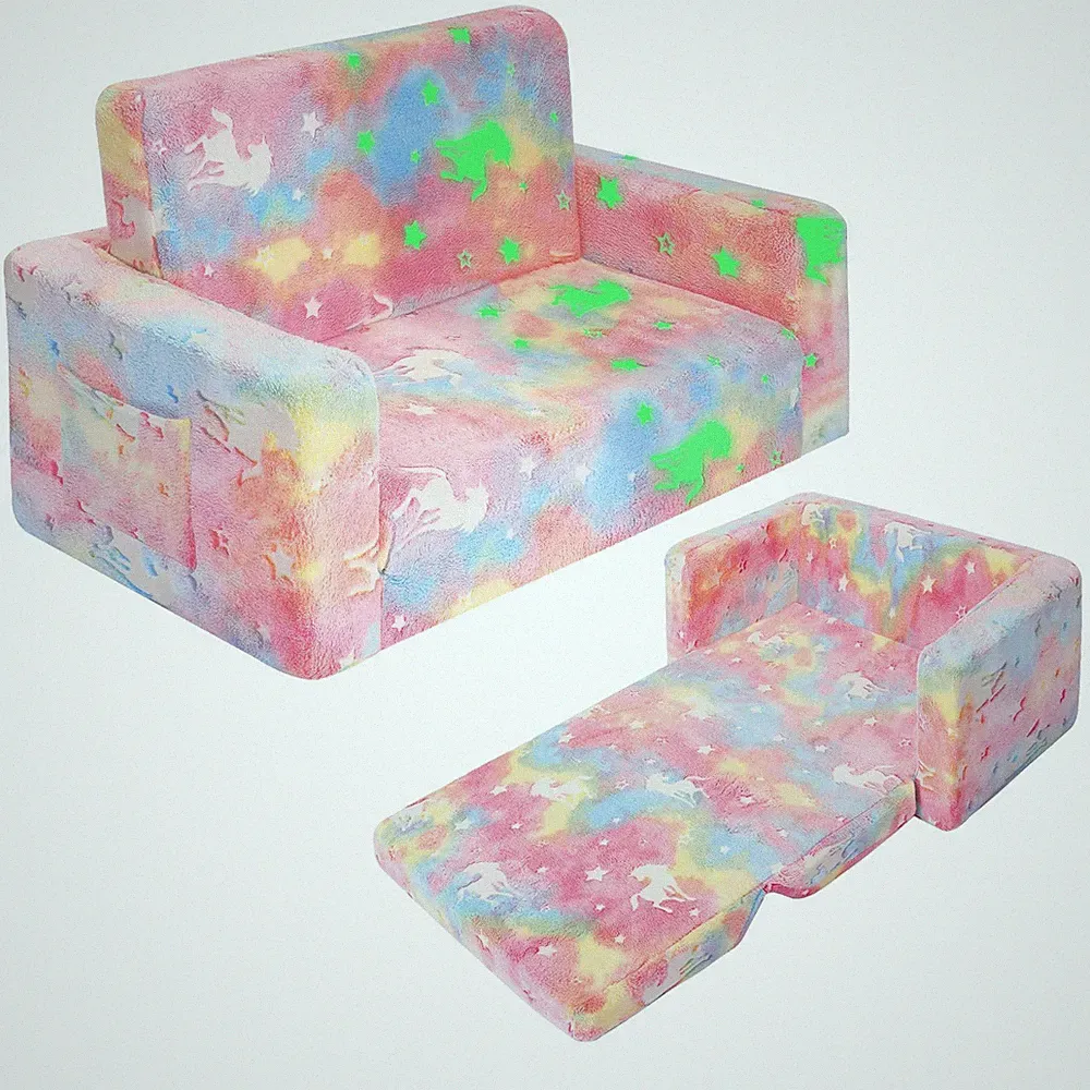 Kids Couch, Fold Out Kids Sofa Chair, Toddler Convertible Sofa to Lounger Pul...