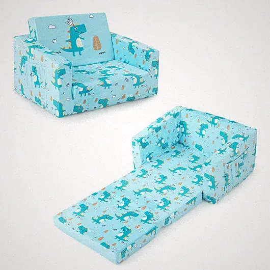 Kids Recliner Sofa Converts to Sleeper Bed for Boys Girls-Blue - Color: Blue