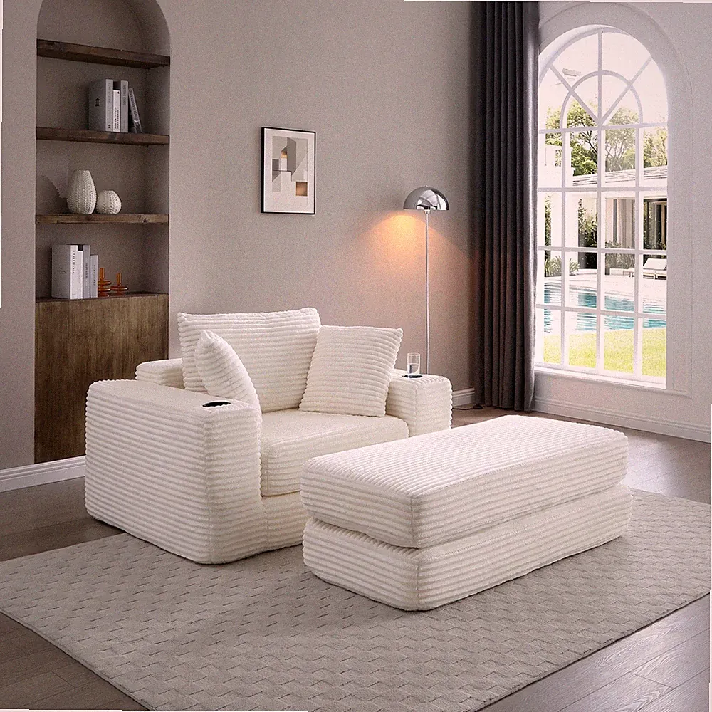 Modern Foldable Chaise Lounge 3-in-1 Convertible Sleeper Chair w/ Floor Cushion