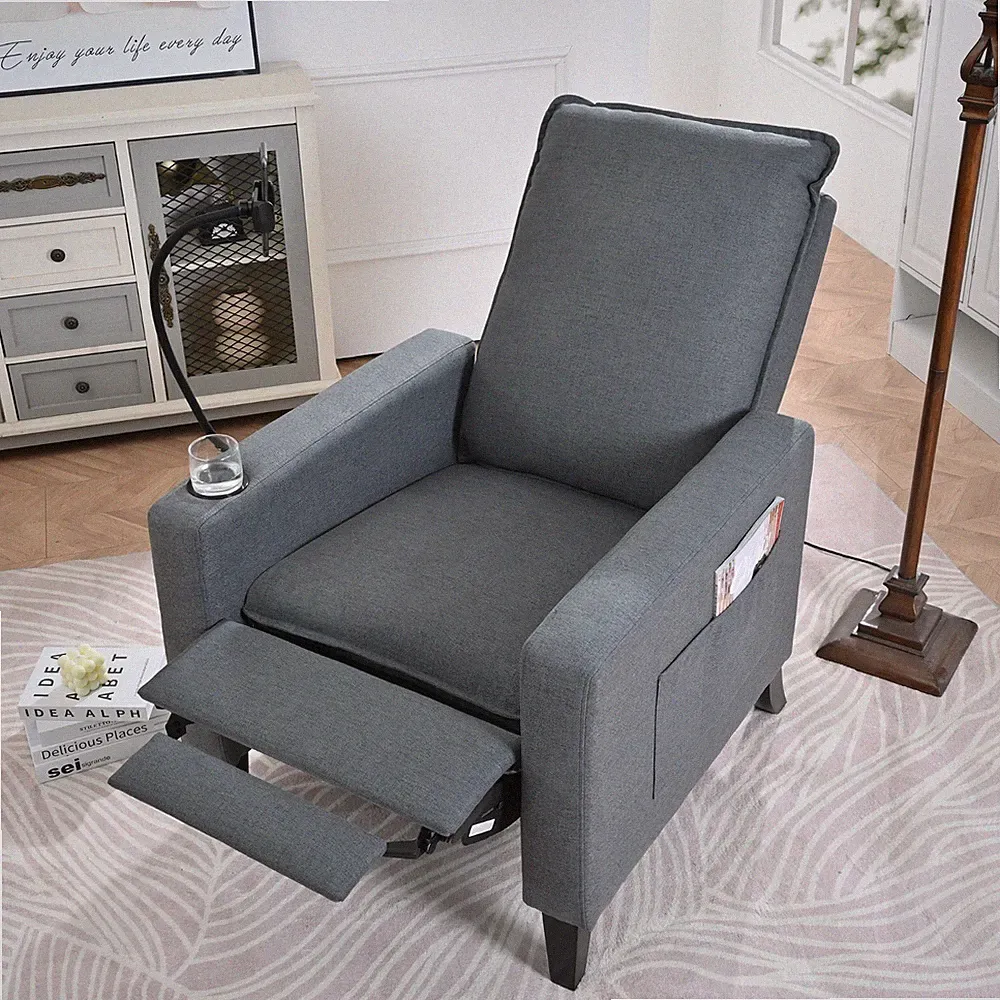 Modern Single Sofa Bed Chair Recliner with Phone Cup Holder Footrest Storage