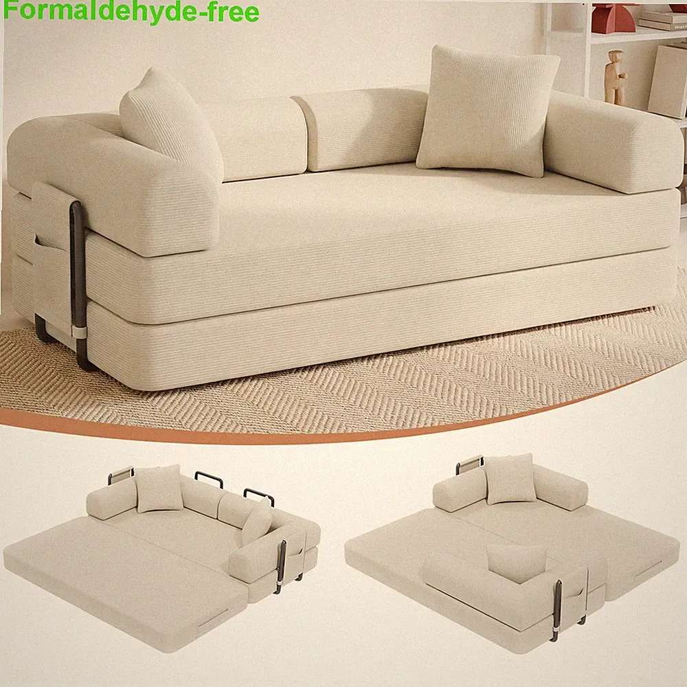 Sofa Bed Couch Sleeper Convertible Pull-Out Bed Couch w/ Side Pockets & Washable